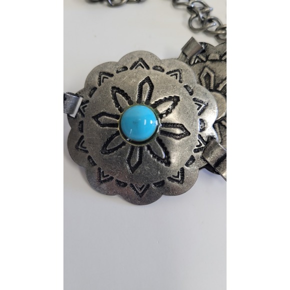 Vgt Korea G&S southwestern faux Silver Tone Turquoise Concho belt women 40 Inch - Picture 7 of 9